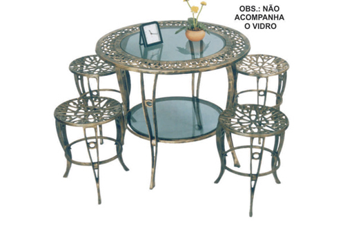 Conjunto de Mesa Tampo de Vidro com 4 Tamburetes